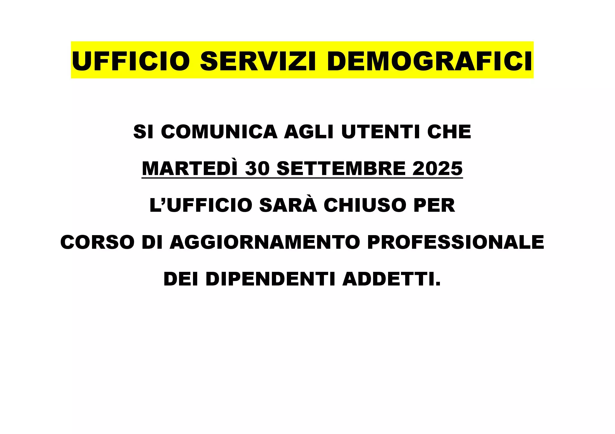 chiusura servizi demografici